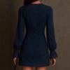 Women'S Zipper Lace Splicing V-Neck Long Sleeve Loose Embroidered Dress