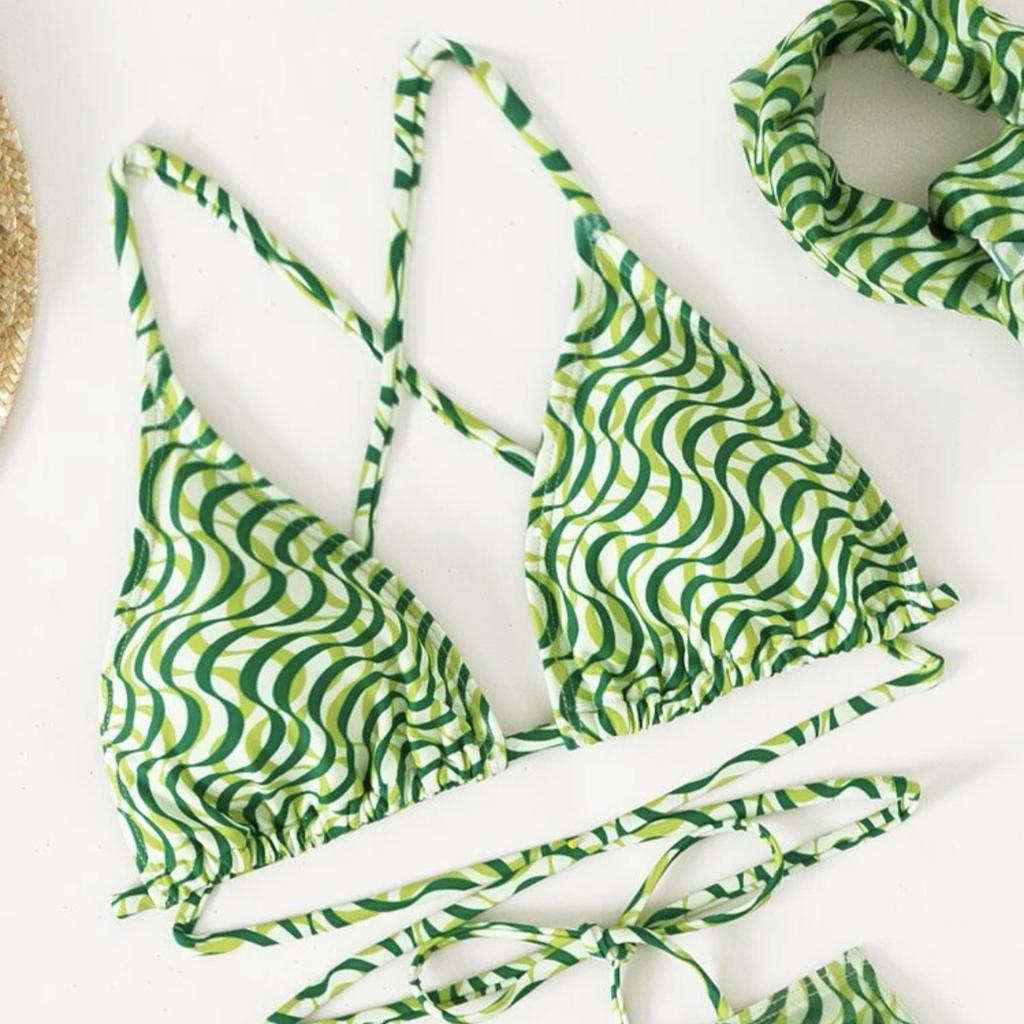 Striped Print Four Pieces Bikini Set Swimwear Women Swimsuit Female Bikini And Beach Skirt Bathing Suits Beachwear Swim