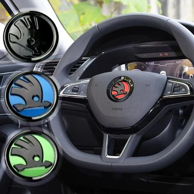 XOWS7 for 46MM Car Logo Steering Wheel Sticker Rapid Octavia Yeti Kodiaq Karoq Fabia Laura Superb VRS KAMIQ Scala Citigo