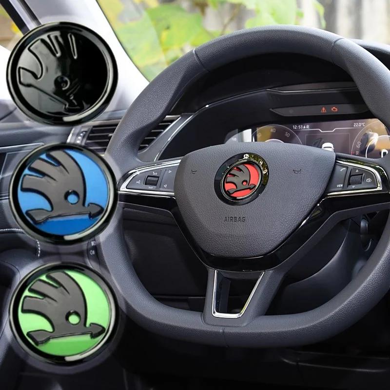 XOWS7 für Skoda 46MM Auto Logo Lenkrad Aufkleber Rapid Octavia Yeti Kodiaq Karoq Fabia Laura Superb VRS KAMIQ Scala Citigo