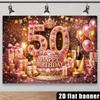 2D Elegant 50th Birthday Backdrop with Champagne, Roses and Gifts Photo Booth Banner
