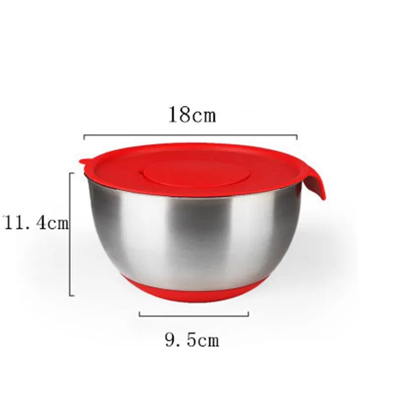 304 16-24cm Kitchen Stainless Steel Egg Mixing Bowl Non-slip Handle Silicone Bottom Kneading Dough Pots Baking Bakery Tools