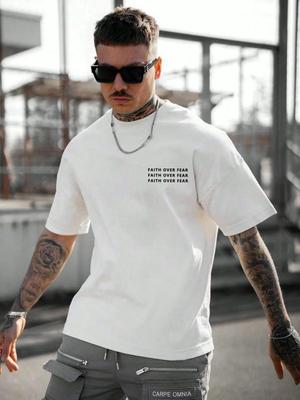 Faith Over Fear Men Cotton T-shirt Luxury Brand Fashion Big Size Top Casual Short Sleeve Streetwear Classic New Arrival Tee 4XL
