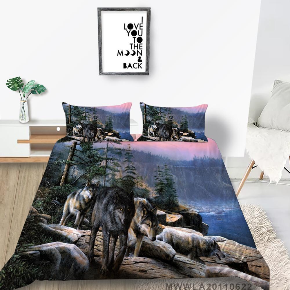 2023 neue stil Bettbezug-set mit Kissenbezug Doppel Volle Größe Bettwäsche Quilt Abdeckungen 3D Wolf Hause Textilien Junge Mann tagesdecken