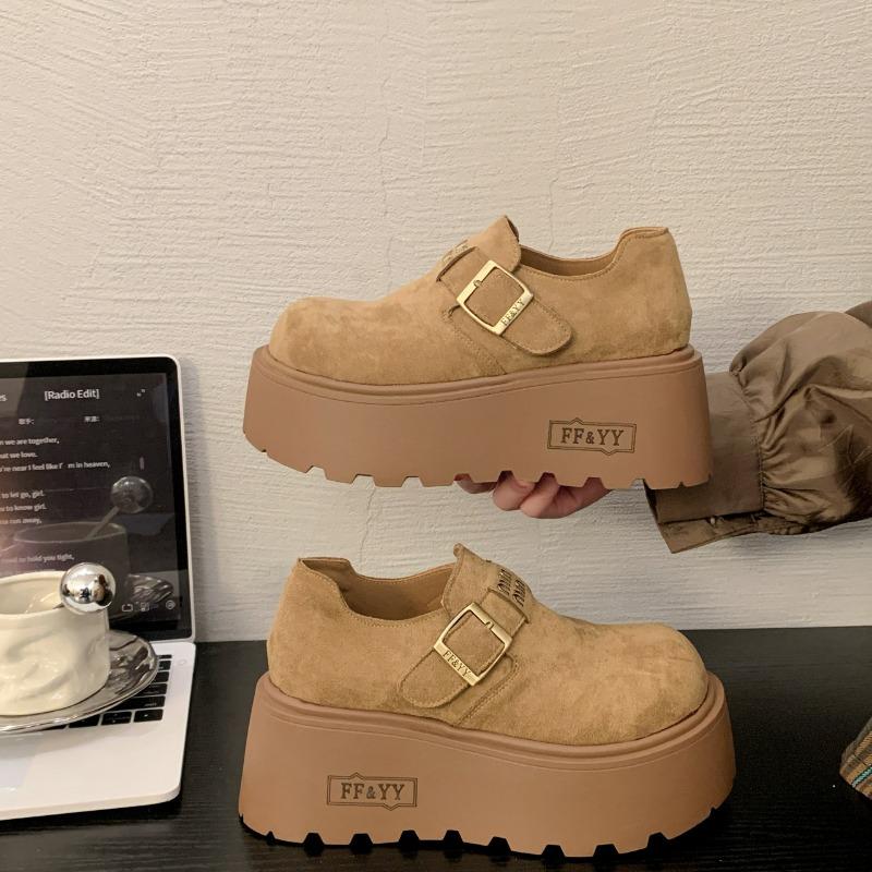 Cowhide Version~ Thick-soled 8CM Women's Spring New Fashionable Versatile Height-increasing Small Casual Shoes