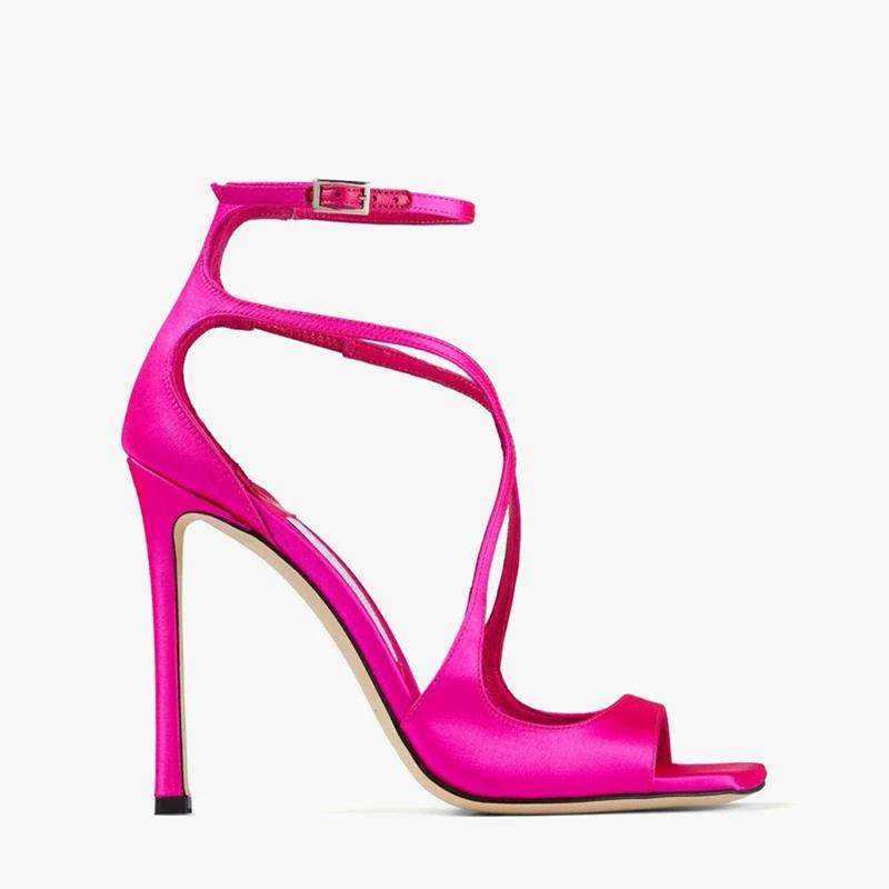 

Fashion Women s New Summer European and American T-Table Open Toe Cross Button Elastic Belt Thin High Heel Large Fish Mouth Sandals 41