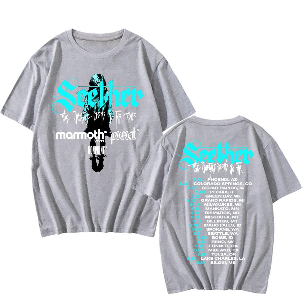 Cotton Tees The Surface Seems So Far Tour 2025 T-shirt Seether Rock Band Printing Tshirts Short Sleeve Summer Unisex Streetwear