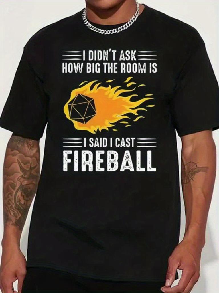 Mens Summer Casual Graphic TShirt Black DD Inspired I Cast Fireball Design 100 Cotton Tee Round Neck Short Sleeve