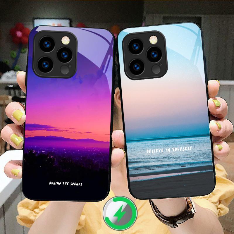 Dark Colored Seawater Suitable For iPhone 16E 17 Pro Max 15 Pro 14 13 Plus 12 Mini 11 16 Air 17Pro Magnetism Glass Phone Case