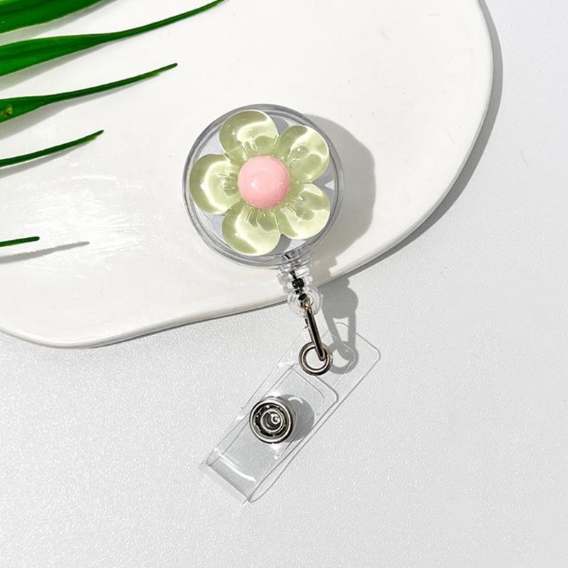 Flower Badge Holder Retractable Badge Holder Rotating ABS Badge Holder with Metal Belt Clip for Nurse Doctor Student