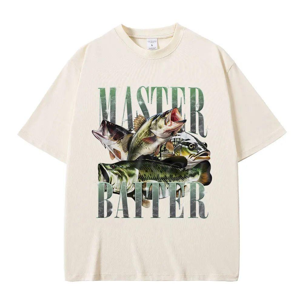 Funny Meme Graphic Tshirts Master Baiter Bass Fishing Fisher Top Casual Cotton Tshirt Short Sleeve Vintage Y2k T Shirts Unisex