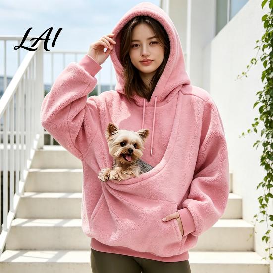 Pet Pouch Hoodie Women Sling Hoodie Oversized Hooded Sweatshirt with Kangaroo Animal Holder Top Pouch Dog Cat Fleece Pullover