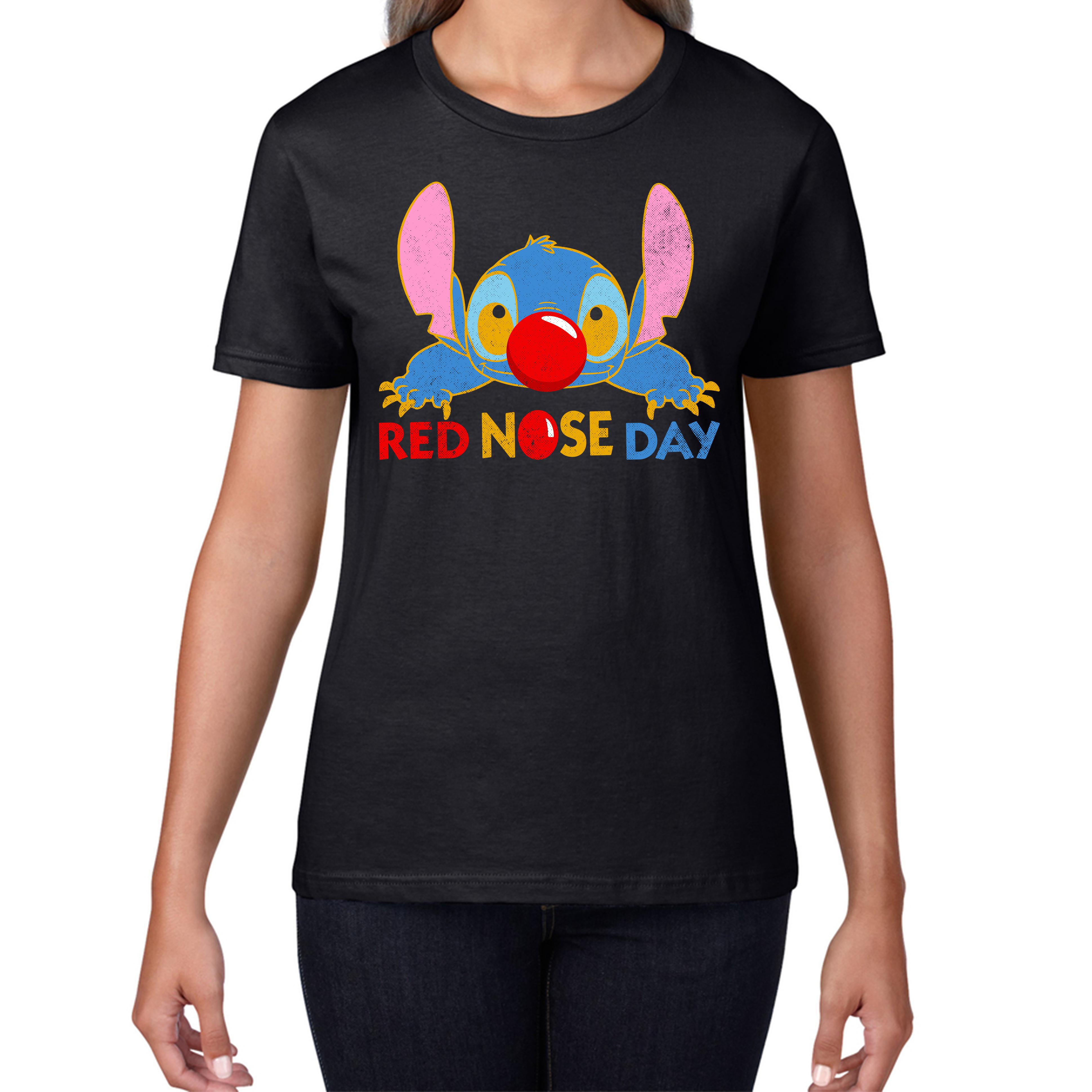 Disney Stitch Red Nose Day Ladies Top Ohana Red Nose Day Funny Ladies T Shirt Mens Tops Tees Unisex. 50% Goes To Charity M