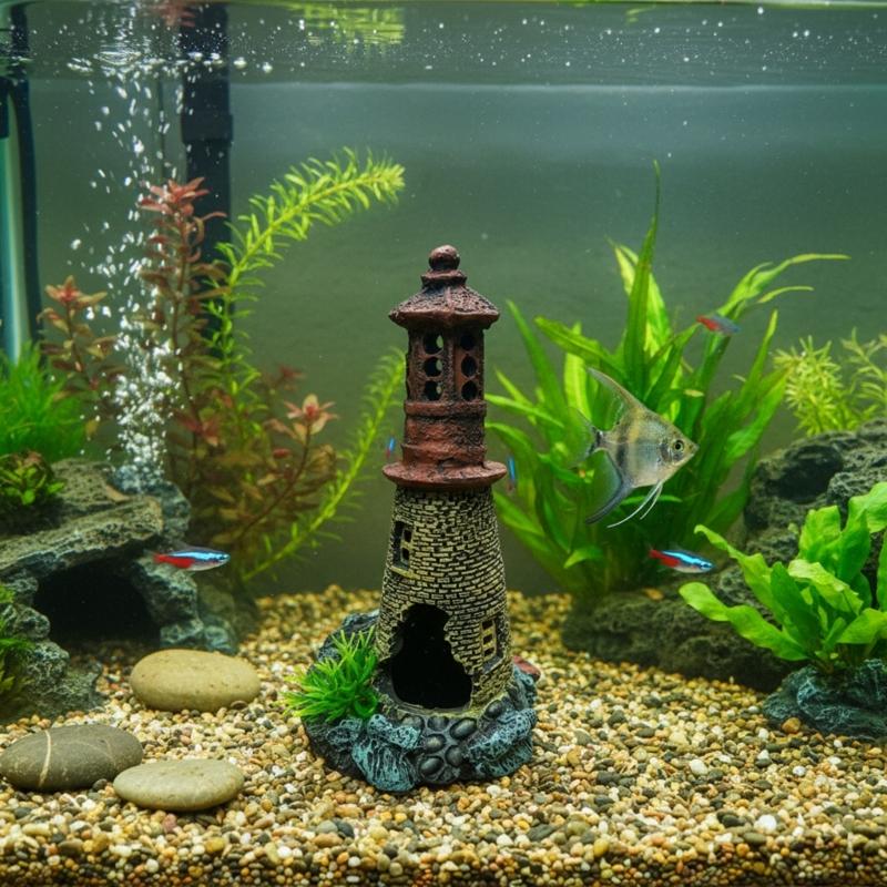 Harze Aquarien Leuchtturm Dekoration Handbemalt Aquarien Ornament Szenen Büros Ornament Skulptur