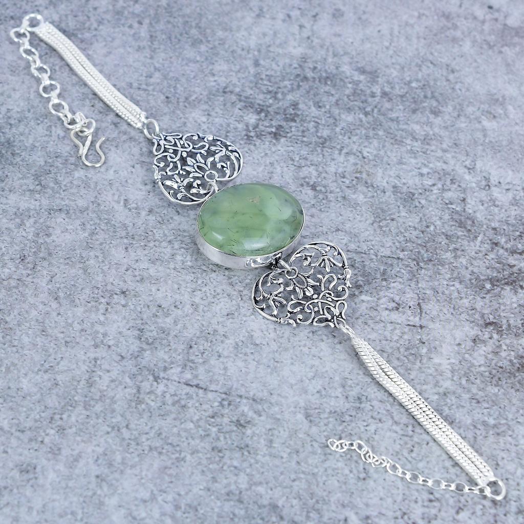 Prehnite Gemstone Handmade 925 Sterling Silver Bracelet 7-8" M-2742