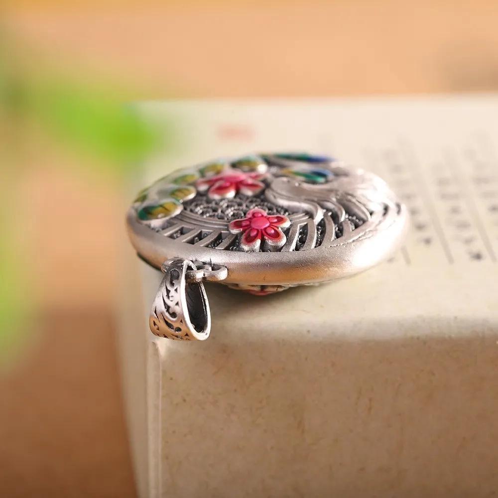 Sterling Silver Phoenix & Plum Blossom Enamel Cloisonné Long Necklace Pendant for Women