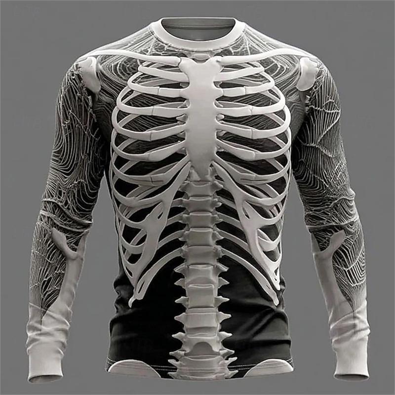 Nuova T-shirt Creativa da Uomo con Texture Muscolare Asciugatura Rapida Girocollo Manica Lunga Top Pullover Casual da Uomo a Manica Lunga