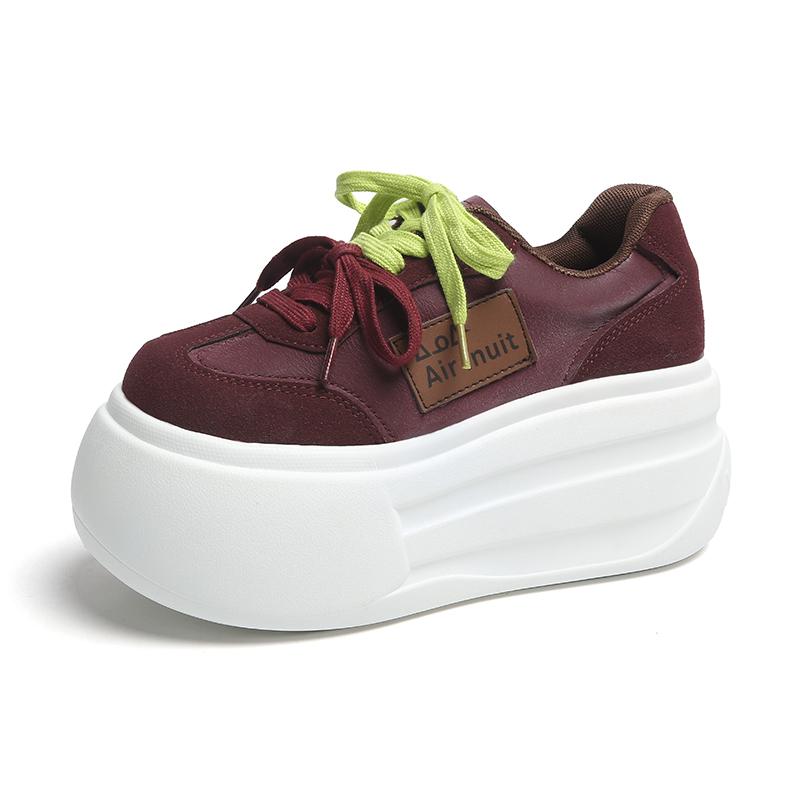 Fashion 7 CM Women's Autumn Thick Bottom Shoes Breathable Microfiber Leather Vulcanize Flat Platform Sneakers White Walking Shoes