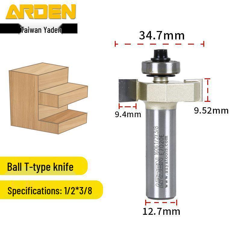 Taiwan Yaden T-Type Ball Bearing Edge Trimmer & Slotting Cutter for Woodworking