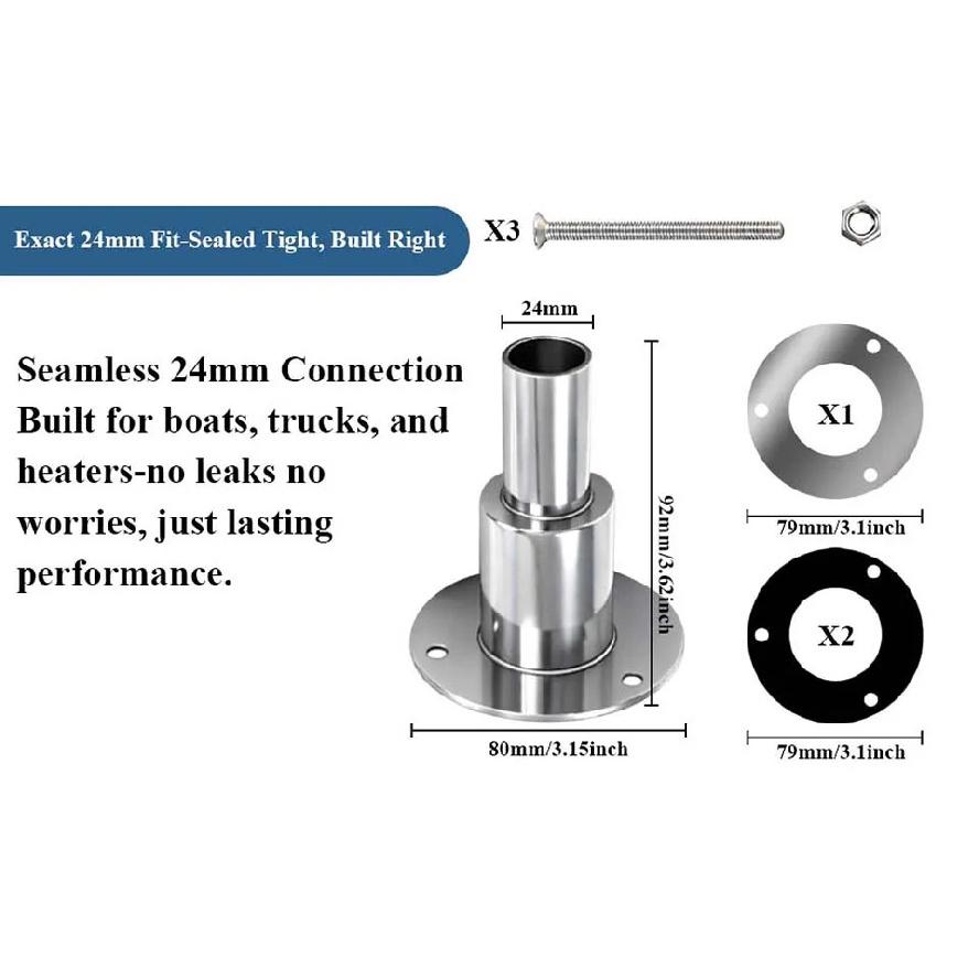 Connettore a gomito per tubo di scarico riscaldatore diesel passascafo in acciaio inossidabile 24mm con 2 fascette per barche, auto, camion