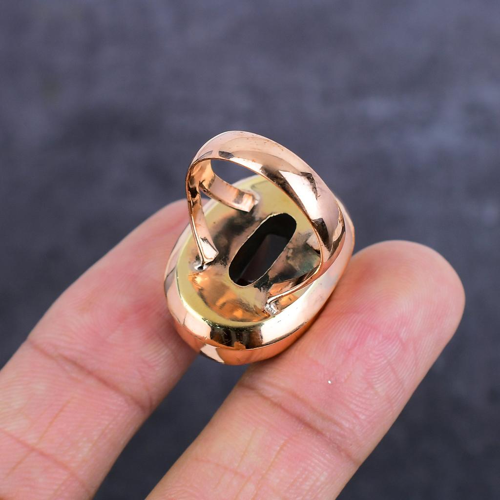 Drahokam kouřový topaz Ručně vyráběný měděný šperk Prsten Velikost 8