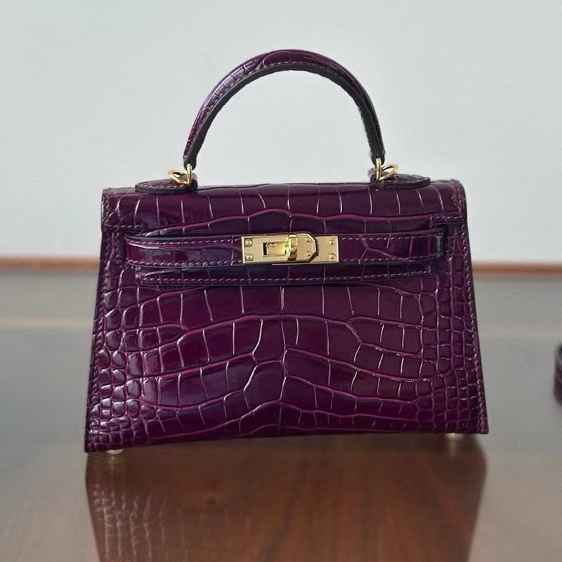 New Leather Handbag Bag, High-gloss Crocodile Pattern Second-generation Hand Carry Mini Shoulder Women's Bag