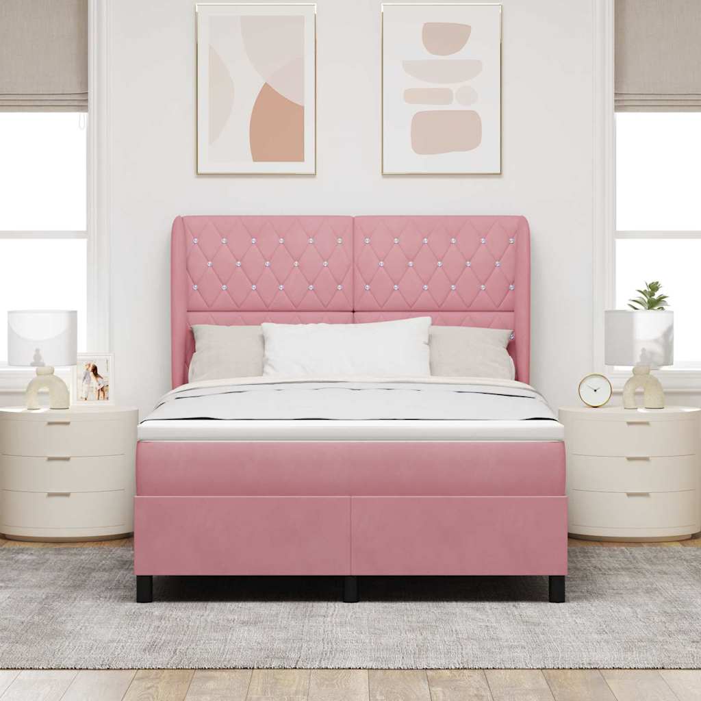Box Spring Bed with Headboard Pink 190 x 140 cm Velvet