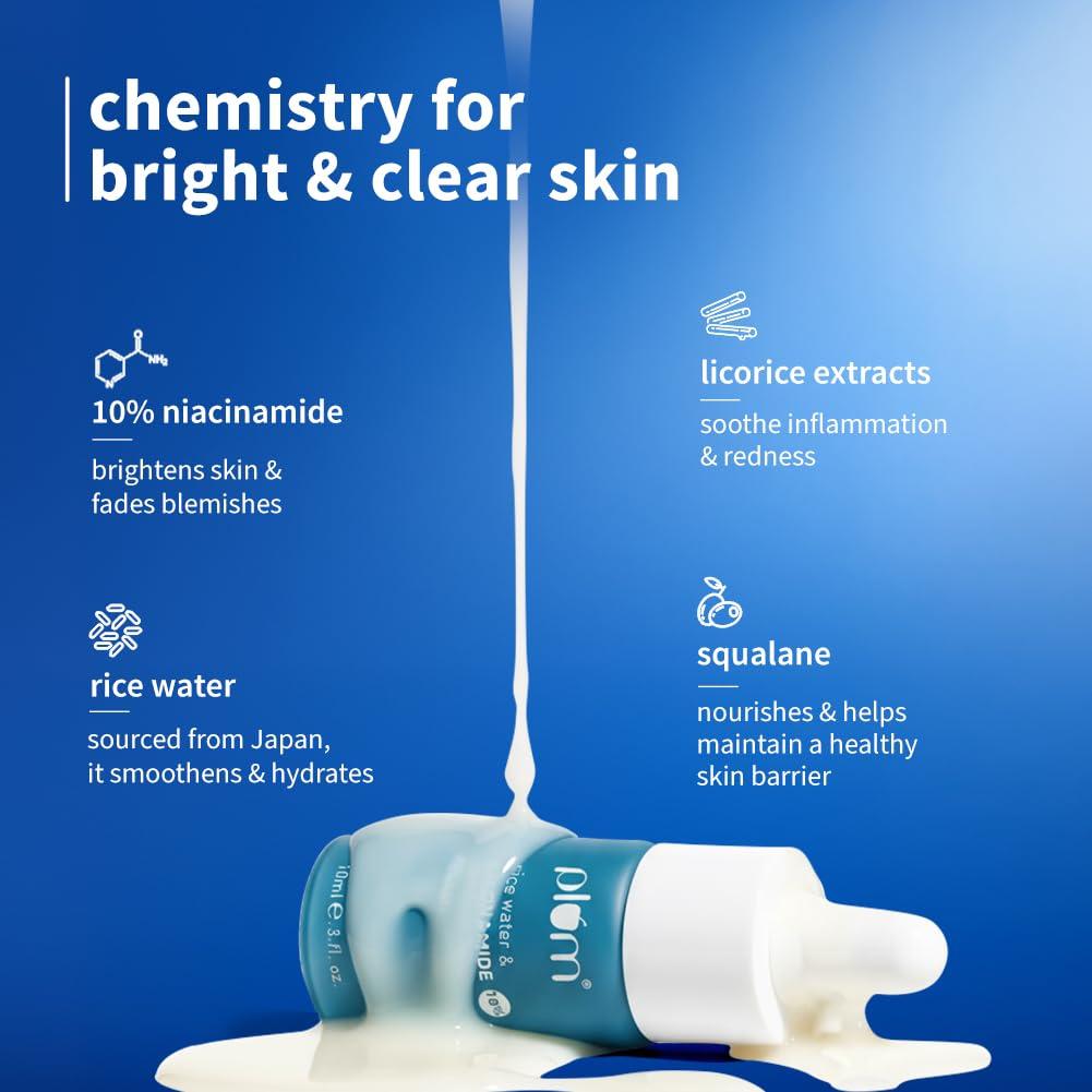 Plum 10% Niacinamide Face Serum With Rice Water For Bright Even Tone Oil Balance Quick Absorbing Pump Skin 10 ml