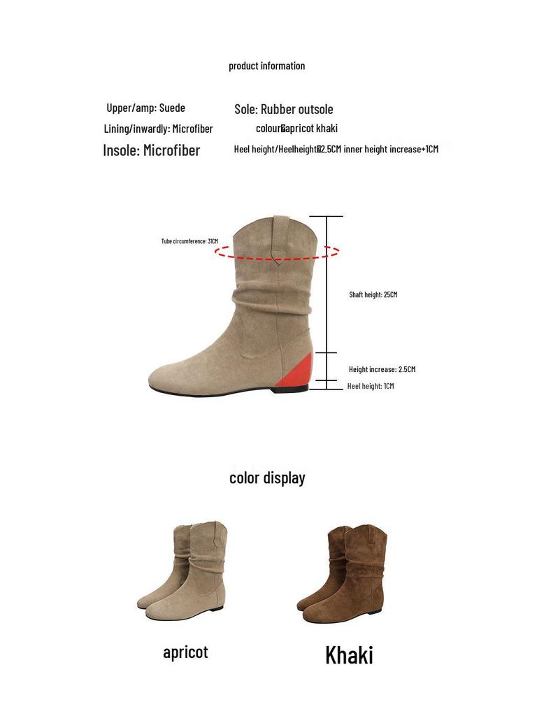 Women's Retro Suede Over-the-Knee Boots with Inner Height Boost, Round Toe, Slouch Design, Soft Sole – Autumn 2025 Edition