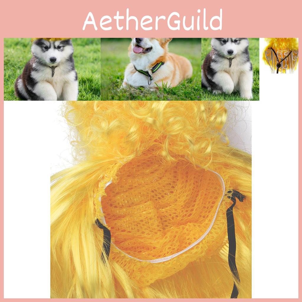 Stylish Yellow High Hat Pet Wig With Bangs Ideal For Cats And Dogs For Halloween And Christmas Celebrations