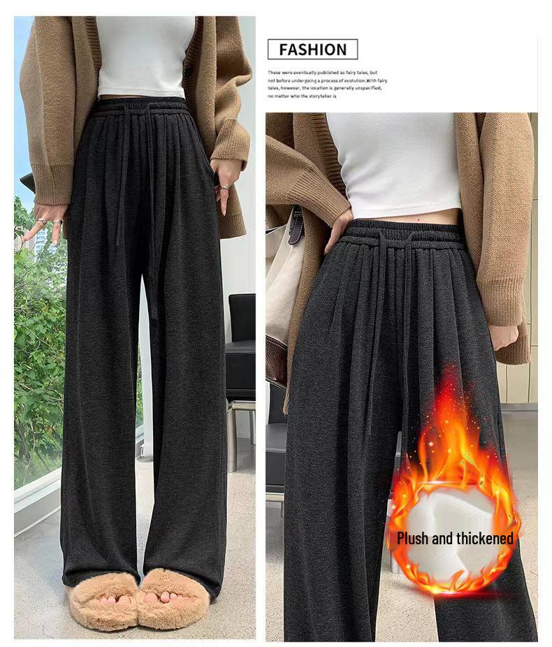 Women's White Drapey Velvet-Lined High-Waist Loose Wide-Leg Trousers - Autumn/Winter Collection