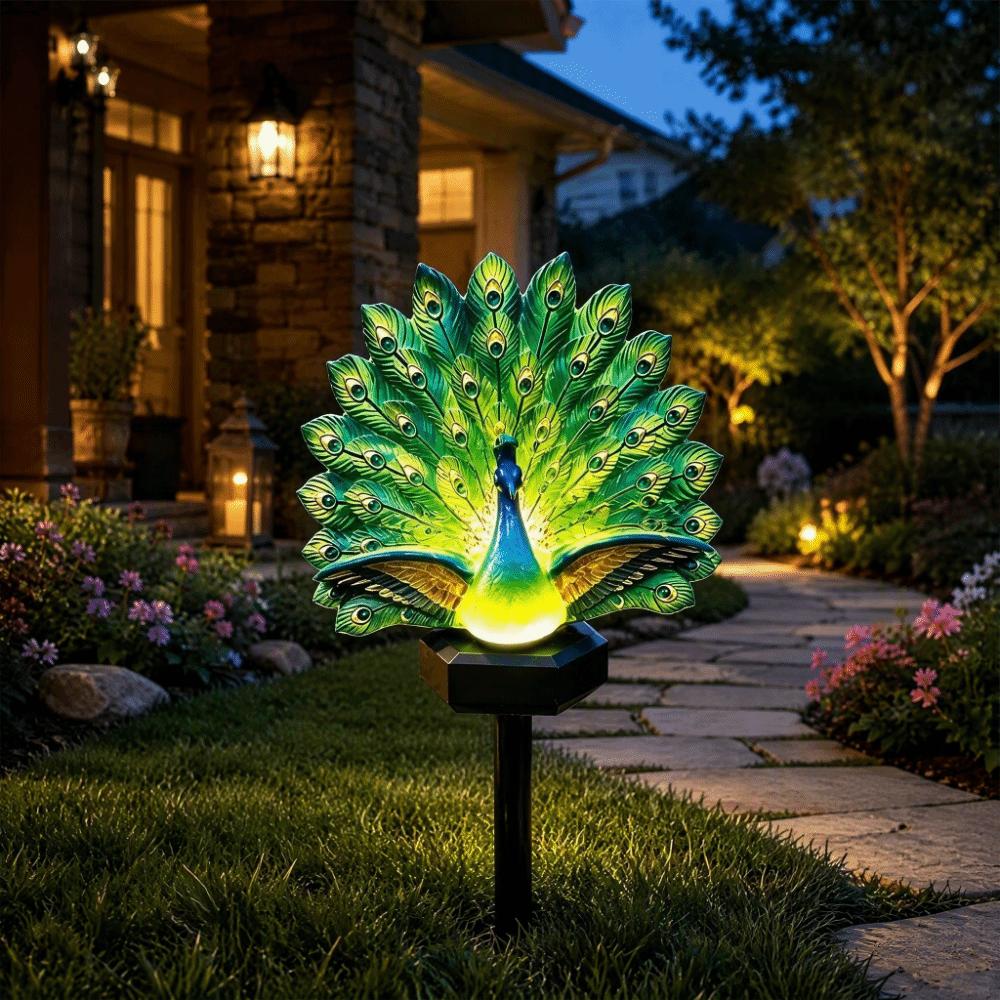 Waterproof Solar Garden Lights Energy Saving Solar LED Peacock Figurine Light Patio