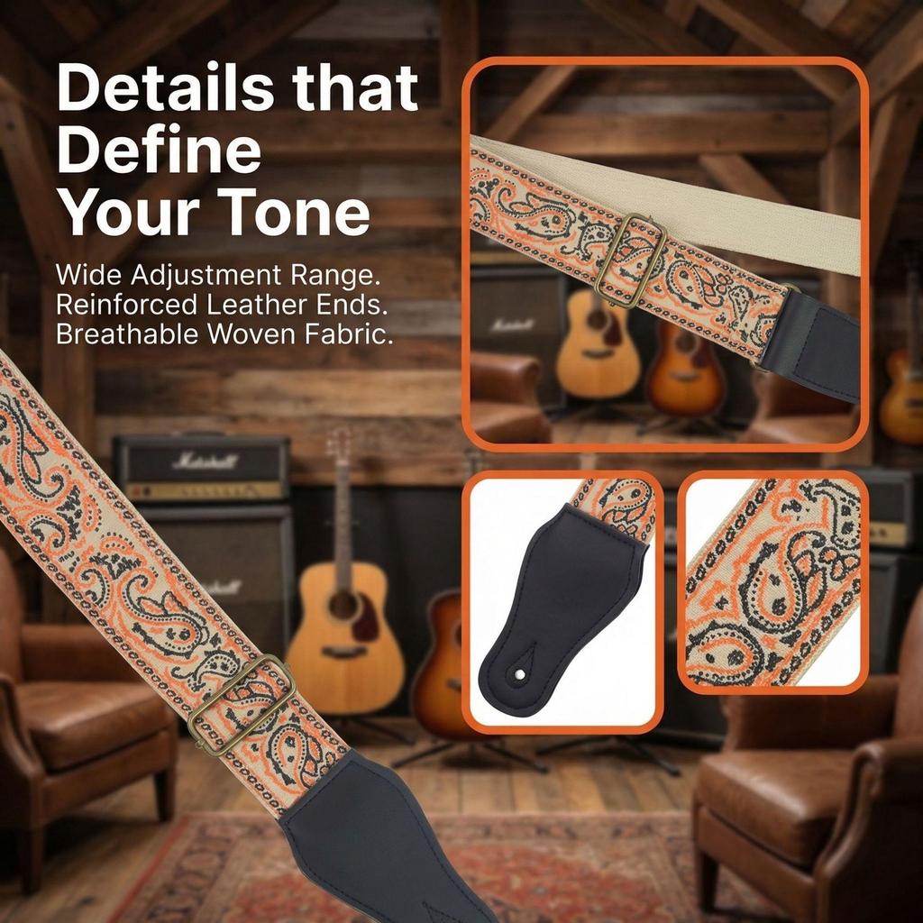 Personalized Unisex Leather Guitar Strap for Acoustic, Electric & Folk Instruments