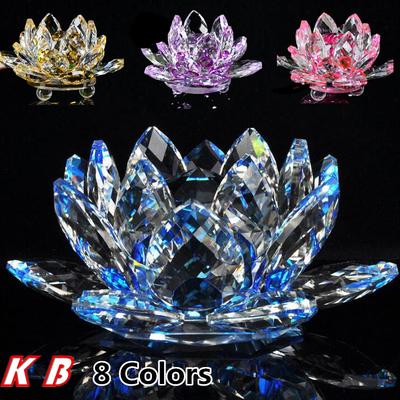 Lotus Crystal Glass Figure Paperweight Ornament Feng Shui Decor Collection
