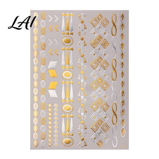 Girls Tattoo Sticker Golden Silver-color Metallic for Women Girls Temporary Tattoos Face Body Arm Decoration Waterproof Fake Decal Wedding
