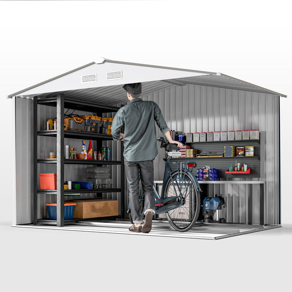Garden Storage Shed, Metal Outdoor Storage Shed House with Foundation Kit, Ventilation, Doors, 9 X 6FT, Silver