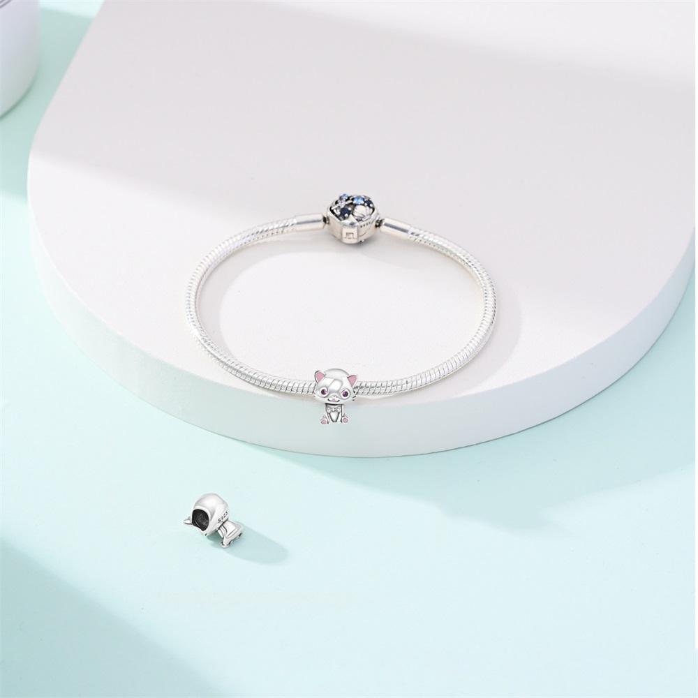 Original Copper Charms Luxury Cute Cat Purple Eyes Beads Fit Bracelet Diy Women Making Delicate Gift Jewelry