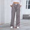 Women's Fashionable Checkered Elastic Waistband Loose Pocket Casual Pants