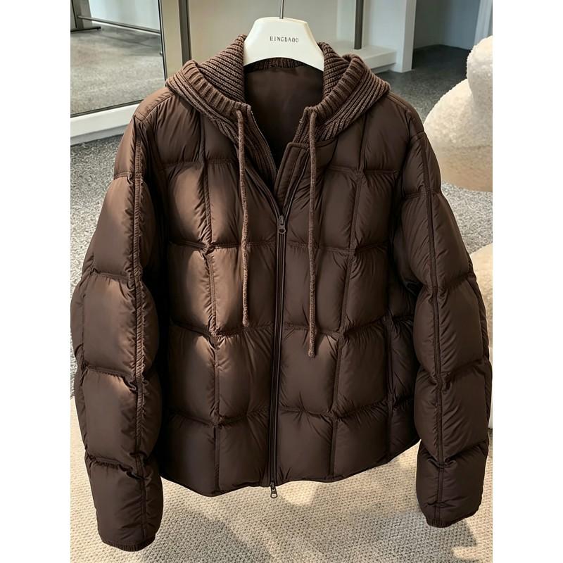 Womens Hooded Puffer Coat 2026 Loose Fit Warm Thick Cotton Jacket Solid Color Casual Winter Outerwear