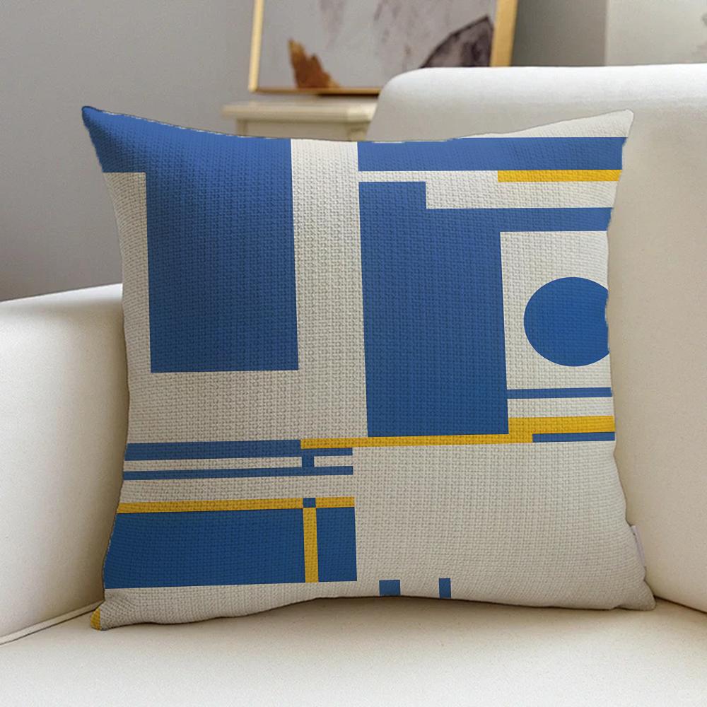 M-Mondrian Style Cushion Cover Cushion Cover Pillowcase, Anti-Mite Invisible Zipper, Linen Sofa Cushion