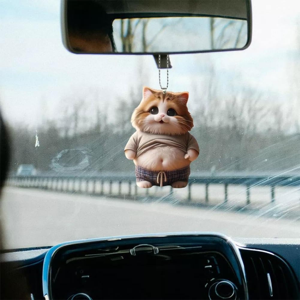 Fat Cat / Dog Car Rear View Mirror Decoration Deb Dog Cat Mascot Keychain