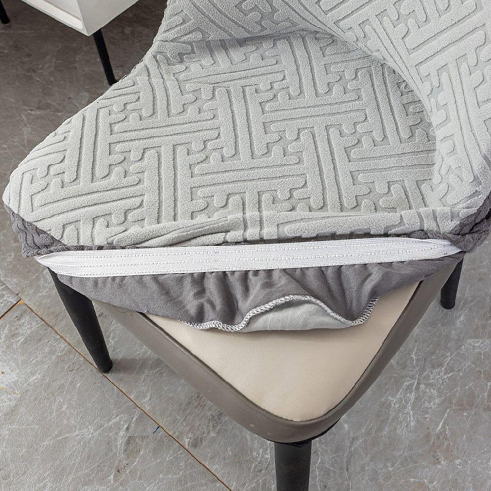 High-elastic Dining Chair Cover Curved Anti-slip Integrated Seat Cover Jacquard Soft Stool Slipcover for Home Decoration