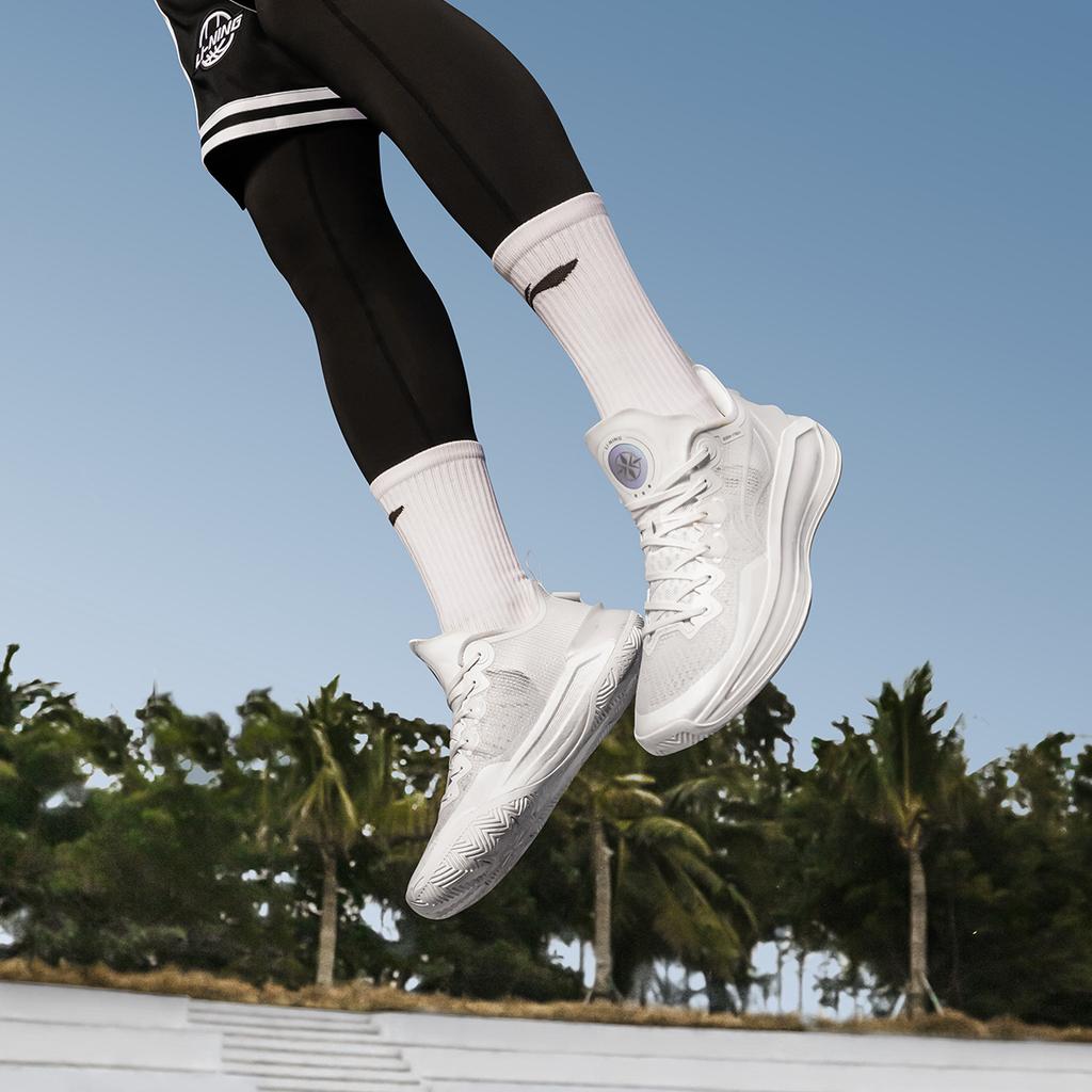 Nové LiNing Liren 3 V2 Bílá perla Odpružené Protiskluzové Oděruodolné Nízké Basketbalové Boty Unisex Mlhově bílá ABAT057-3