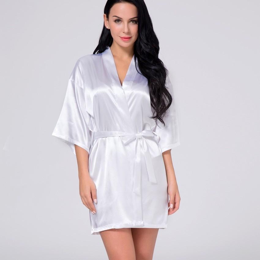 New Women's Ice Silk Nightgown Summer Sexy Silk-Like Kimono Robe Homewear Nightwear