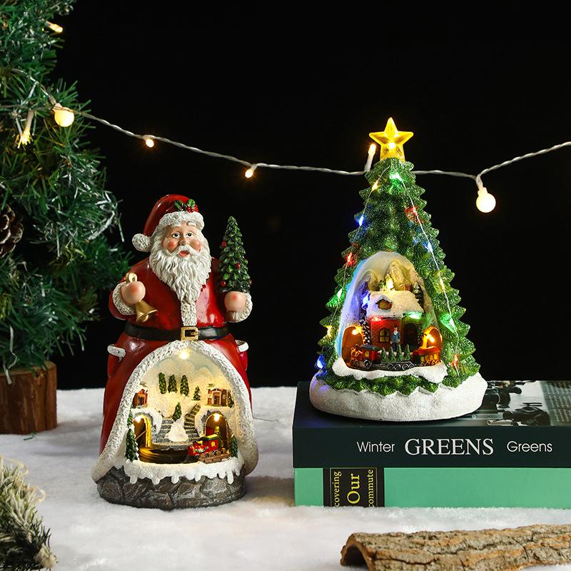 Christmas Resin Rotating Decorations LED Colorful Lights Multi Functional Elderly Music Box Christmas Gift Atmosphere Light