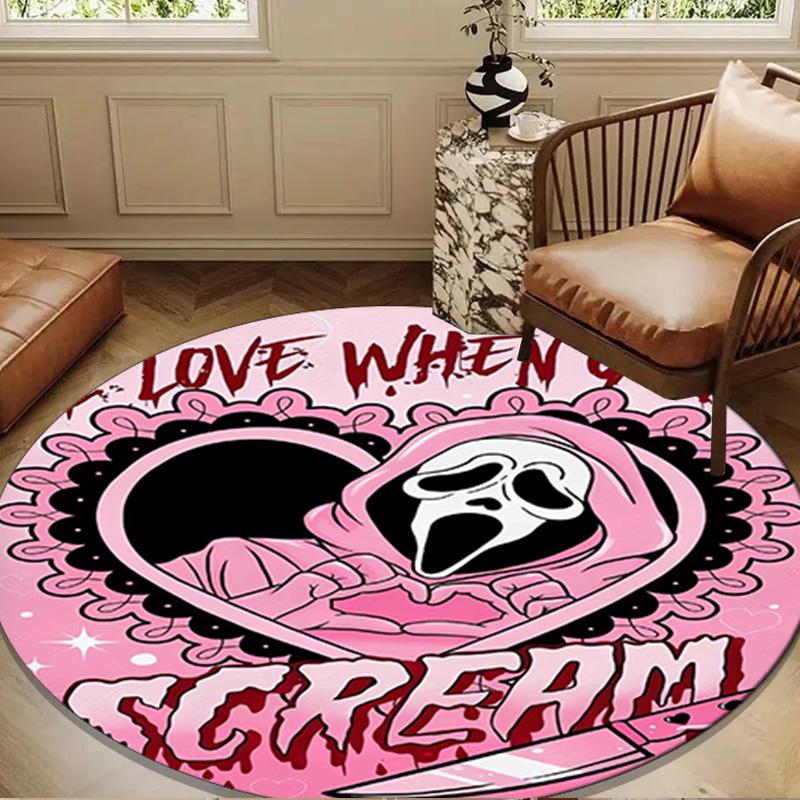 Ghostface Greetings Poster Round Rug for Livingroom,Bedroom, Palyroom, Chair Rug, Area rug, Circle Carpet, Large Size Fan Christmas gift