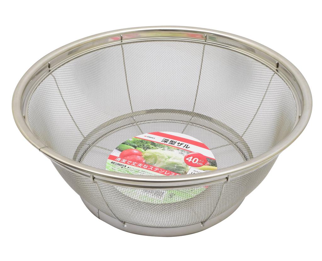 Takagi TAKAGI Deep Drains Kitchen Made In Japan Colander, 40cm, Silver, Food, Rust-Resistant, Durable, Utensil,