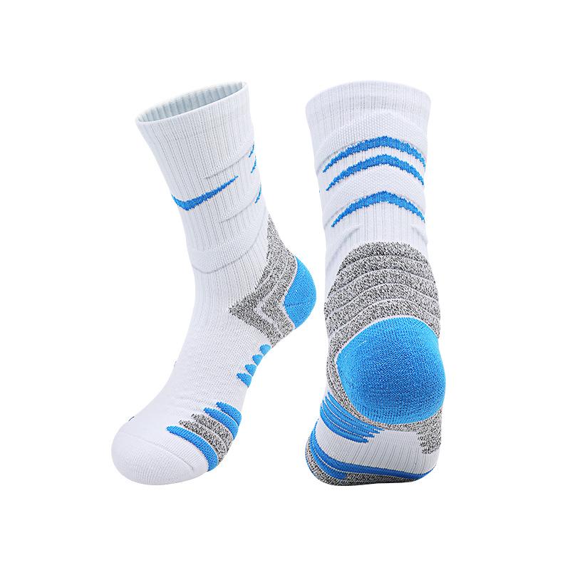 Summer Elite Men's Anti-slip Mid-calf Sports Socks: Durable, Thick, Towel Bottom, Perfect for Basketball & Cycling.