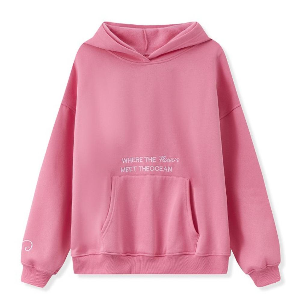 STREETRICH Women Fall Winter Y2K Aesthetic Back Floral Letter Embroidery Hooded Top Long Sleeve Loose Fit Pullover with Pockets