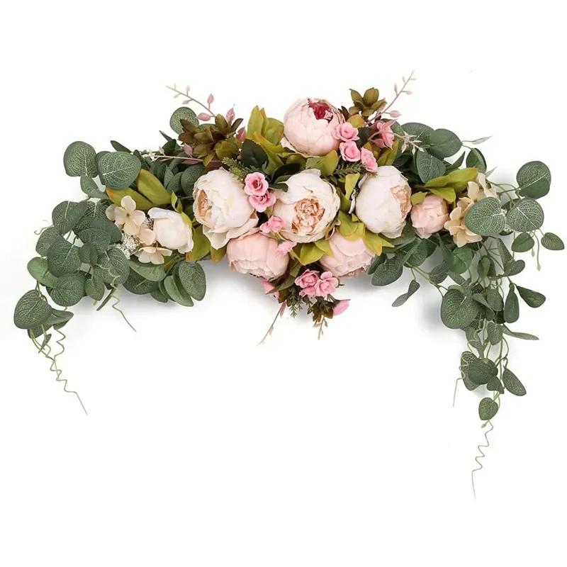 

30Inch Wedding Artificial Peony with Green Leaves Swag Backdrop Centerpiece Garland for Arch Front Door Wall Home Hanging Decor шампанського